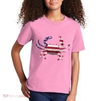 Cool Crab Flag Patriotic Crabbing Kids T-Shirt thumb 2