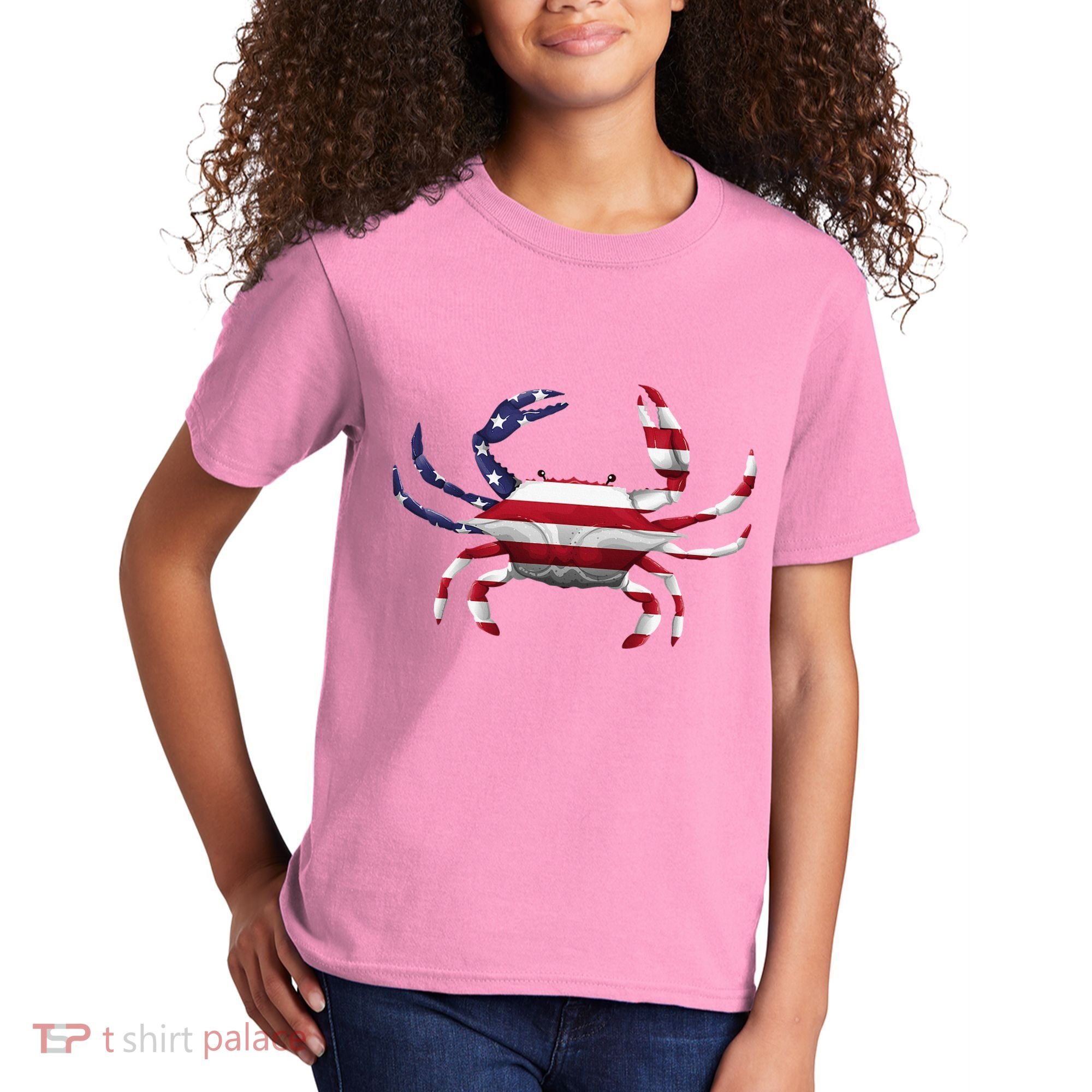 Cool Crab Flag Patriotic Crabbing Kids T-Shirt