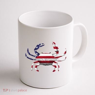 Cool Crab Flag Patriotic Crabbing Coffee Mug back