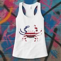 Cool Crab Flag Patriotic Crabbing Women's Tank Top thumb 3