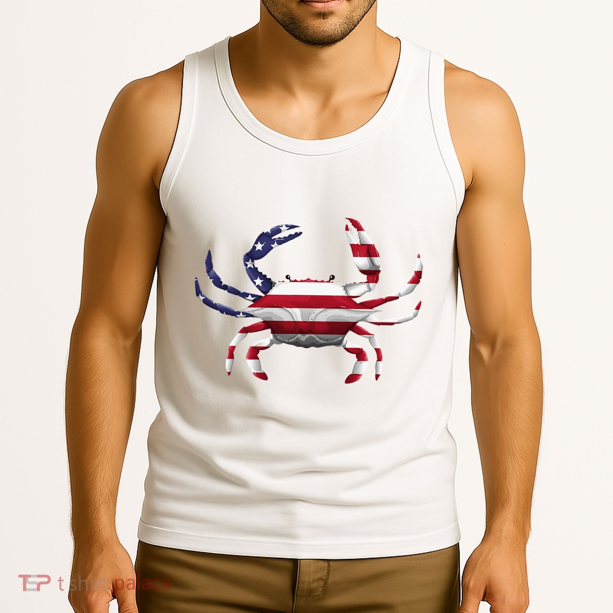 Cool Crab Flag Patriotic Crabbing Tank Top
