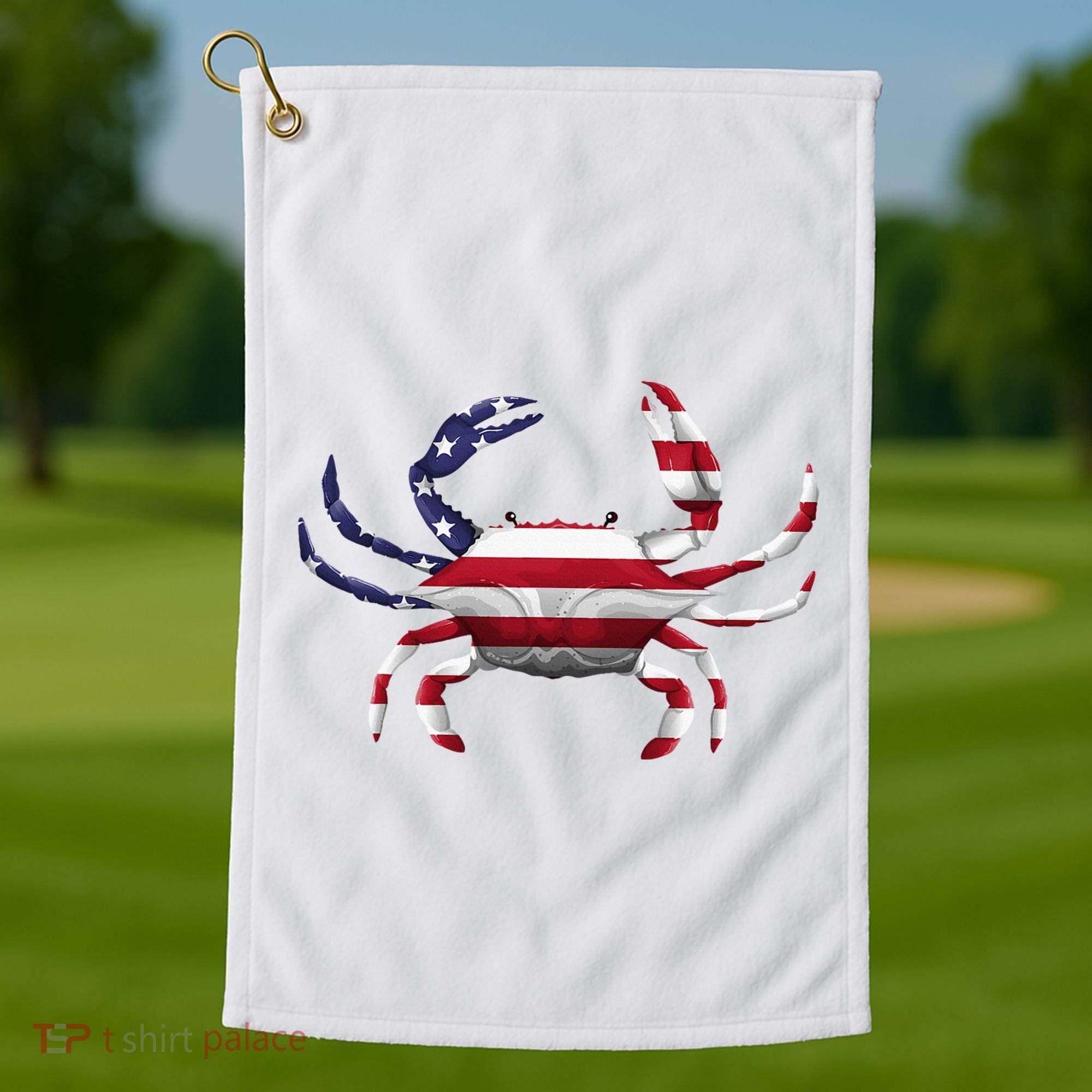 Cool Crab Flag Patriotic Crabbing Golf Towel