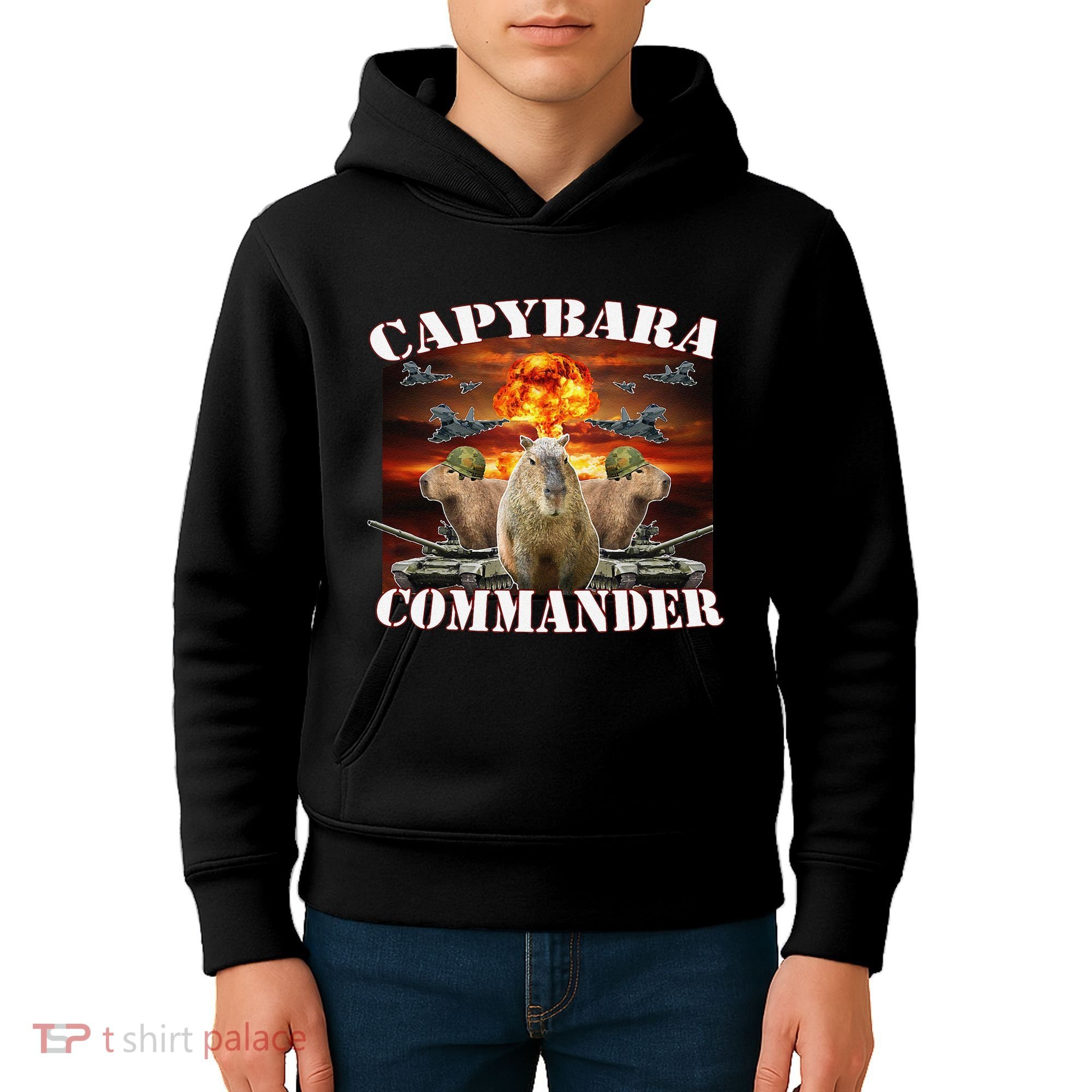Capybara Commander Funny Capybara Warrior Kids Hoodie
