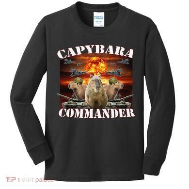 Capybara Commander Funny Capybara Warrior Kids Long Sleeve Shirt