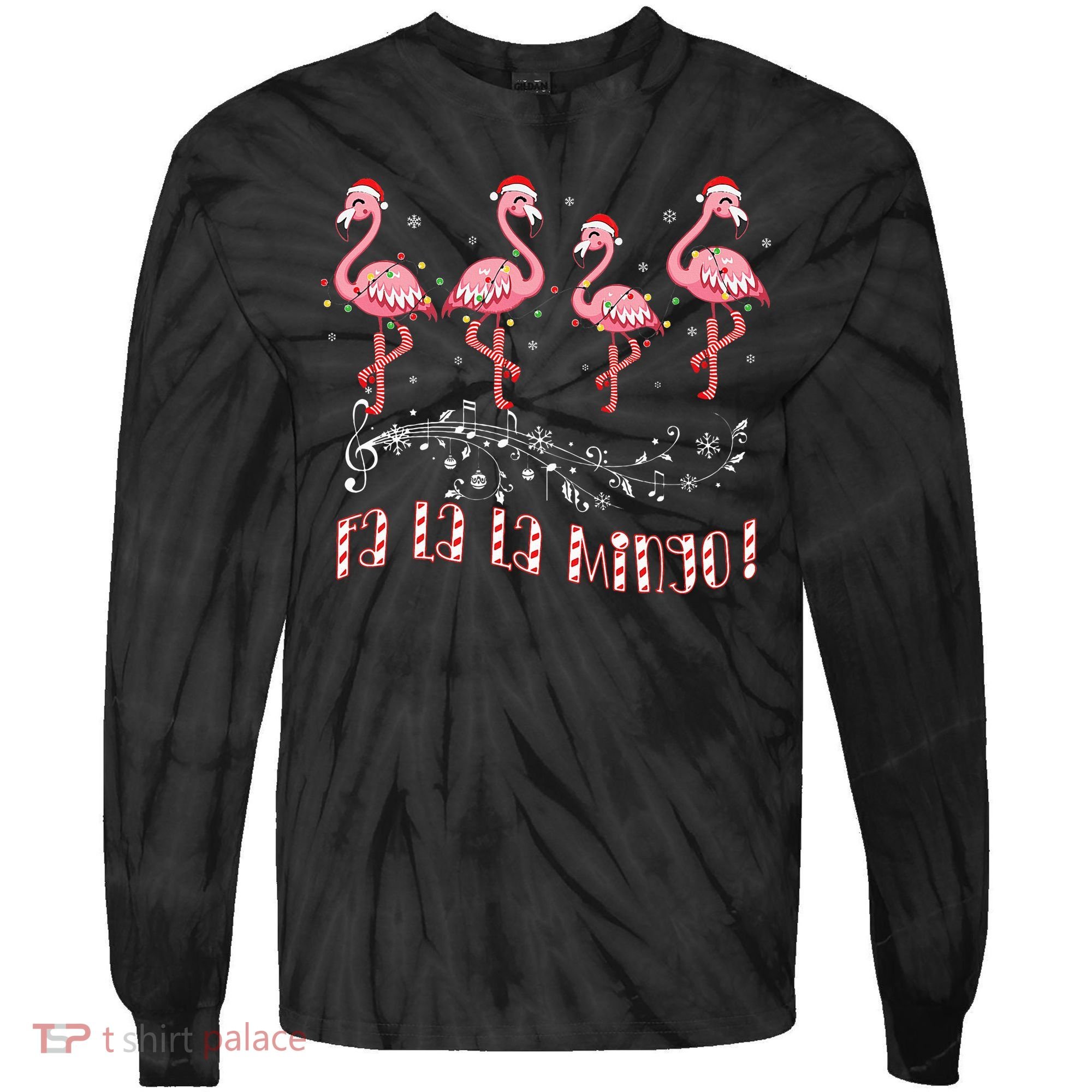 Candy Cane Flamingoes Fa La La Mingo Flamingo Christmas Tie-Dye Long Sleeve Shirt
