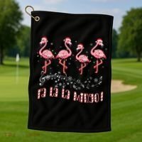 Candy Cane Flamingoes Fa La La Mingo Flamingo Christmas Golf Towel thumb 1
