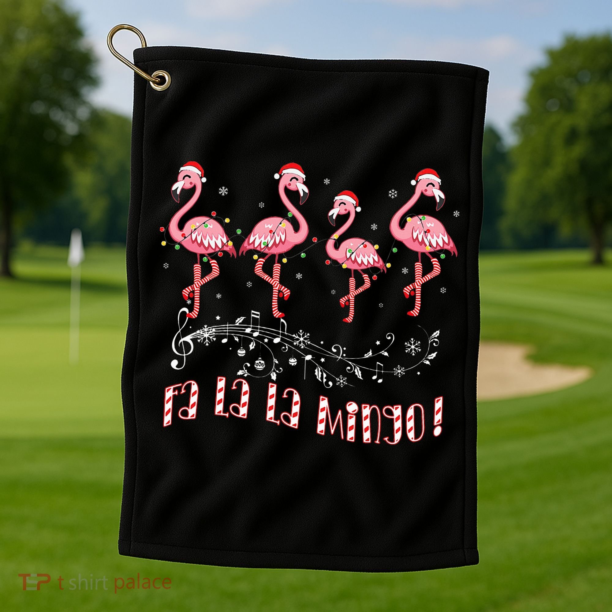 Candy Cane Flamingoes Fa La La Mingo Flamingo Christmas Golf Towel