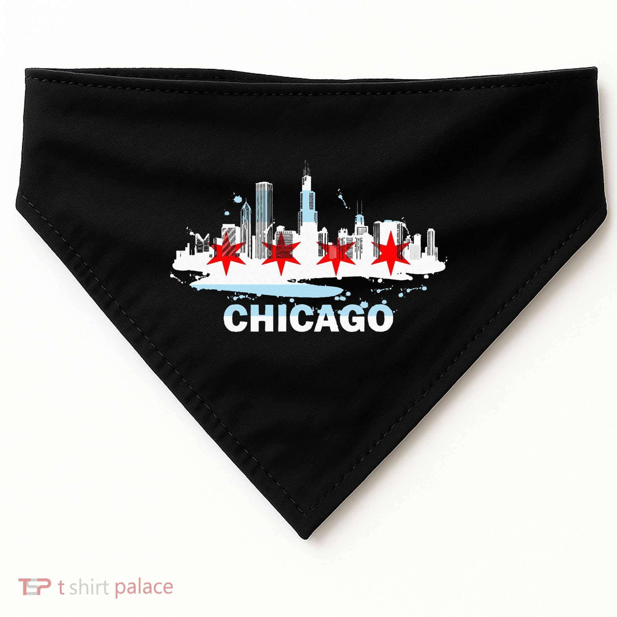 Chicago City Flag Downtown Skyline Chicago Skyline USA-Made Doggie Bandana