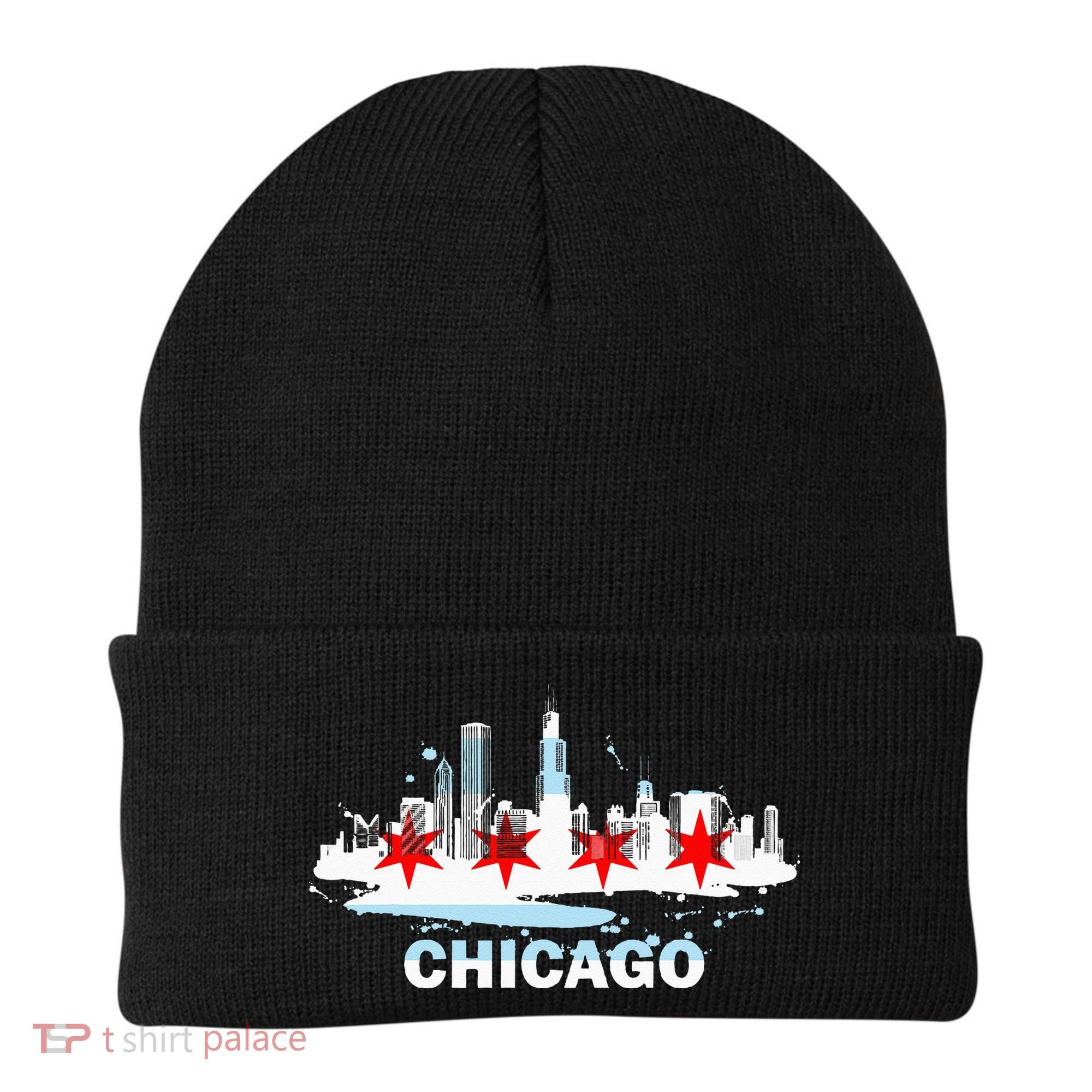 Chicago City Flag Downtown Skyline Chicago Skyline Beanie
