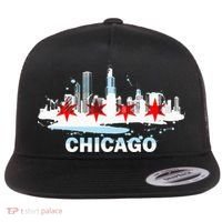 Chicago City Flag Downtown Skyline Chicago Skyline Flat Bill Trucker Hat thumb 0