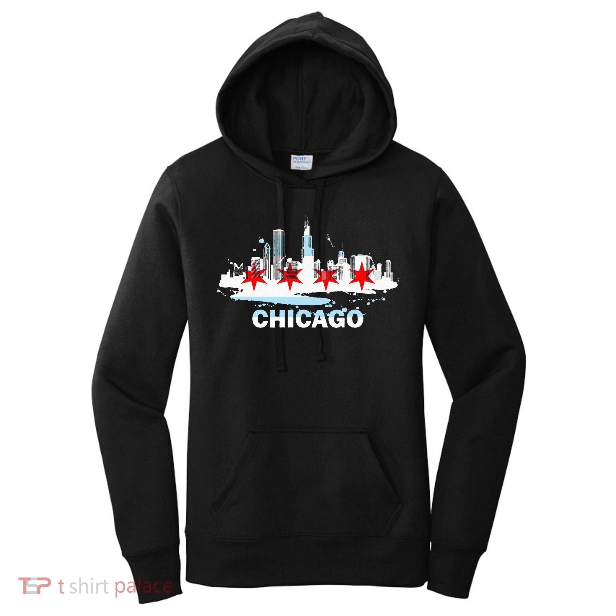 Chicago City Flag Downtown Skyline Chicago Skyline Women's Hoodie