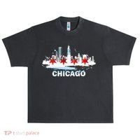 Chicago City Flag Downtown Skyline Chicago Skyline Urban Oversized Heavyweight T-Shirt thumb 0