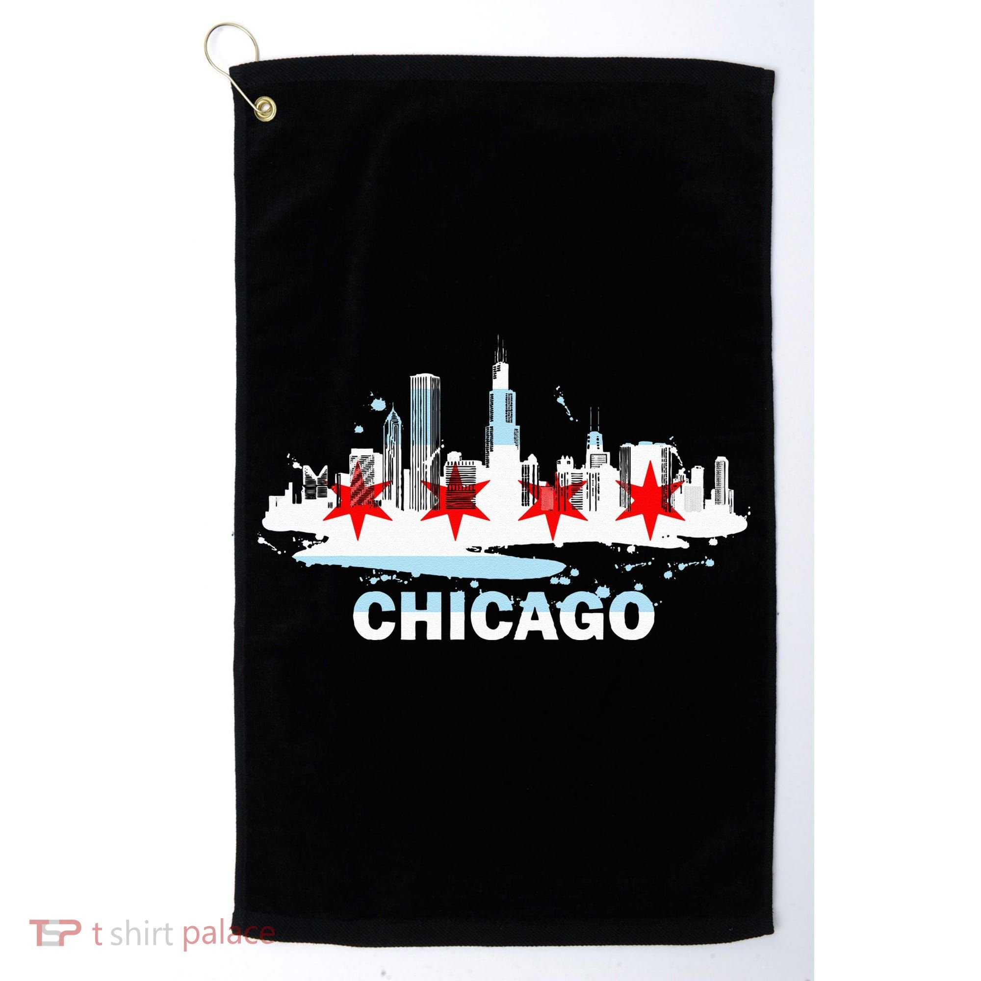Chicago City Flag Downtown Skyline Chicago Skyline Golf Towel