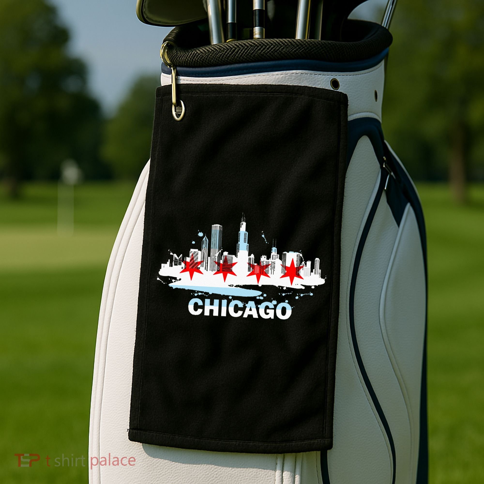 Chicago City Flag Downtown Skyline Chicago Skyline Golf Towel