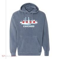 Chicago City Flag Downtown Skyline Chicago Skyline Comfort Colors Garment-Dyed Hooded Sweatshirt thumb 0