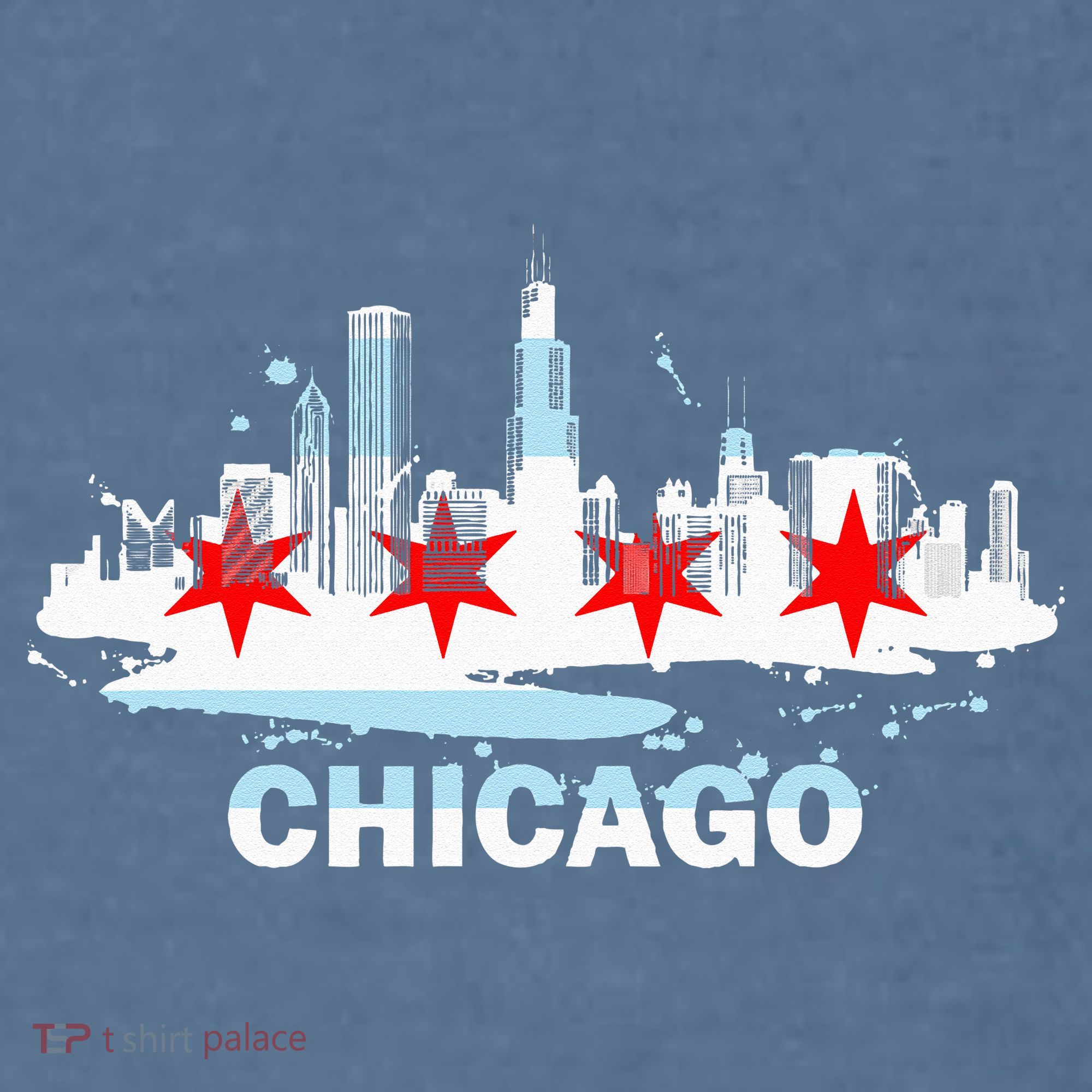 Chicago City Flag Downtown Skyline Chicago Skyline Comfort Colors Garment-Dyed Hooded Sweatshirt