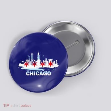 Chicago City Flag Downtown Skyline Chicago Skyline Button