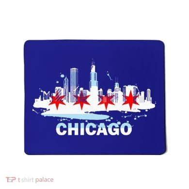 Chicago City Flag Downtown Skyline Chicago Skyline Mousepad