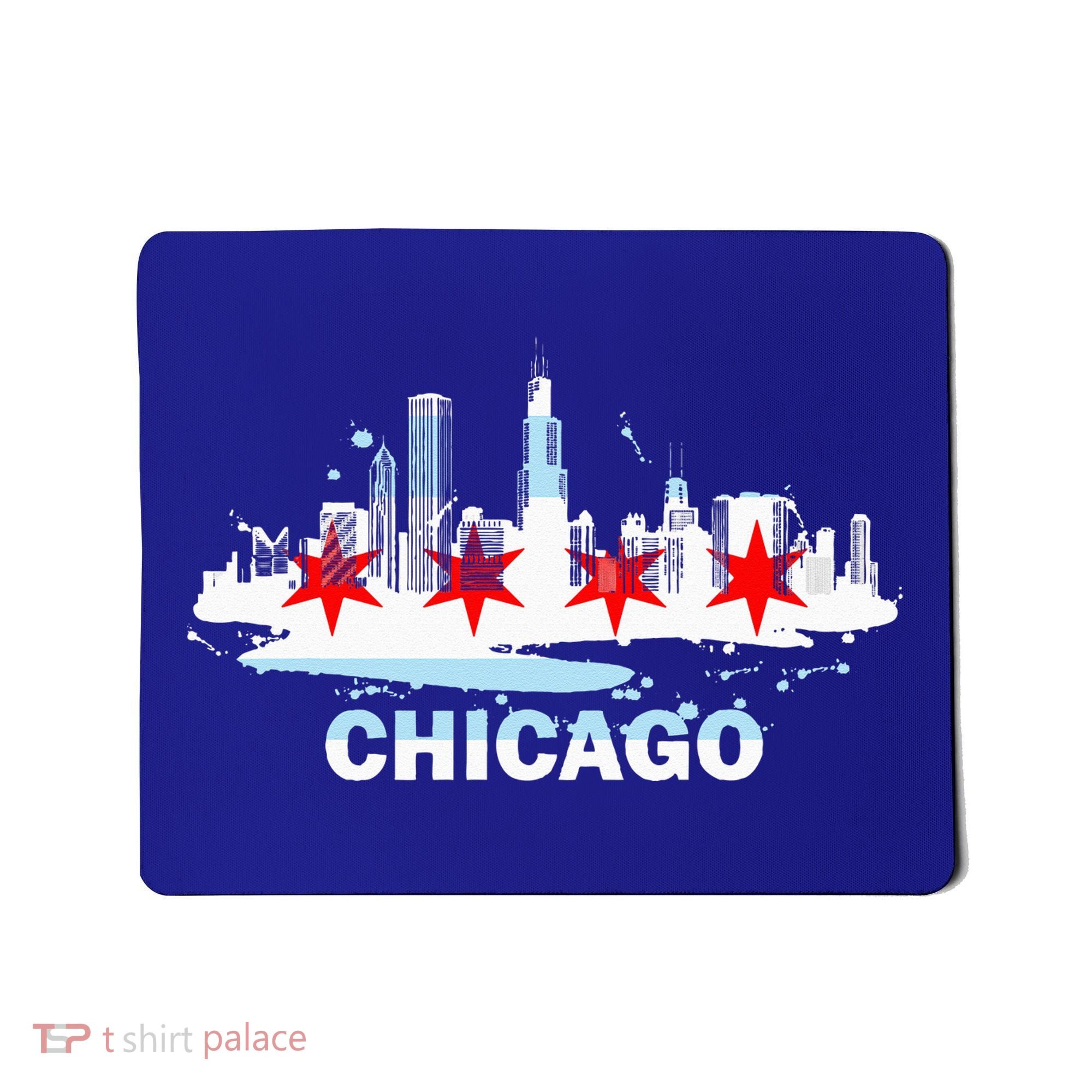 Chicago City Flag Downtown Skyline Chicago Skyline Mousepad