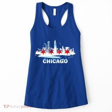 Chicago City Flag Downtown Skyline Chicago Skyline Women's Tank Top