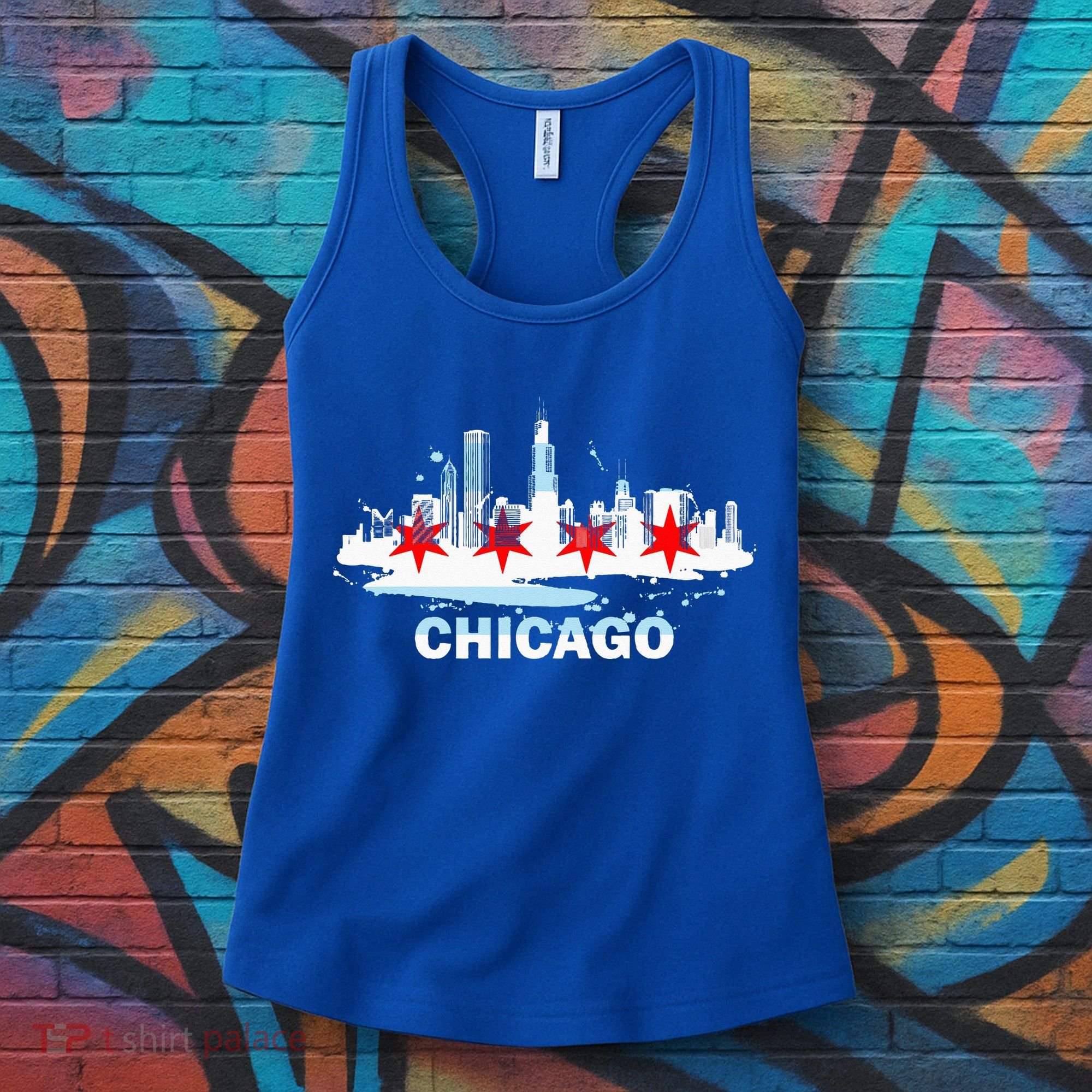 Chicago City Flag Downtown Skyline Chicago Skyline Women's Tank Top