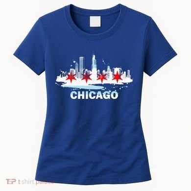 Chicago City Flag Downtown Skyline Chicago Skyline Women's T-Shirt