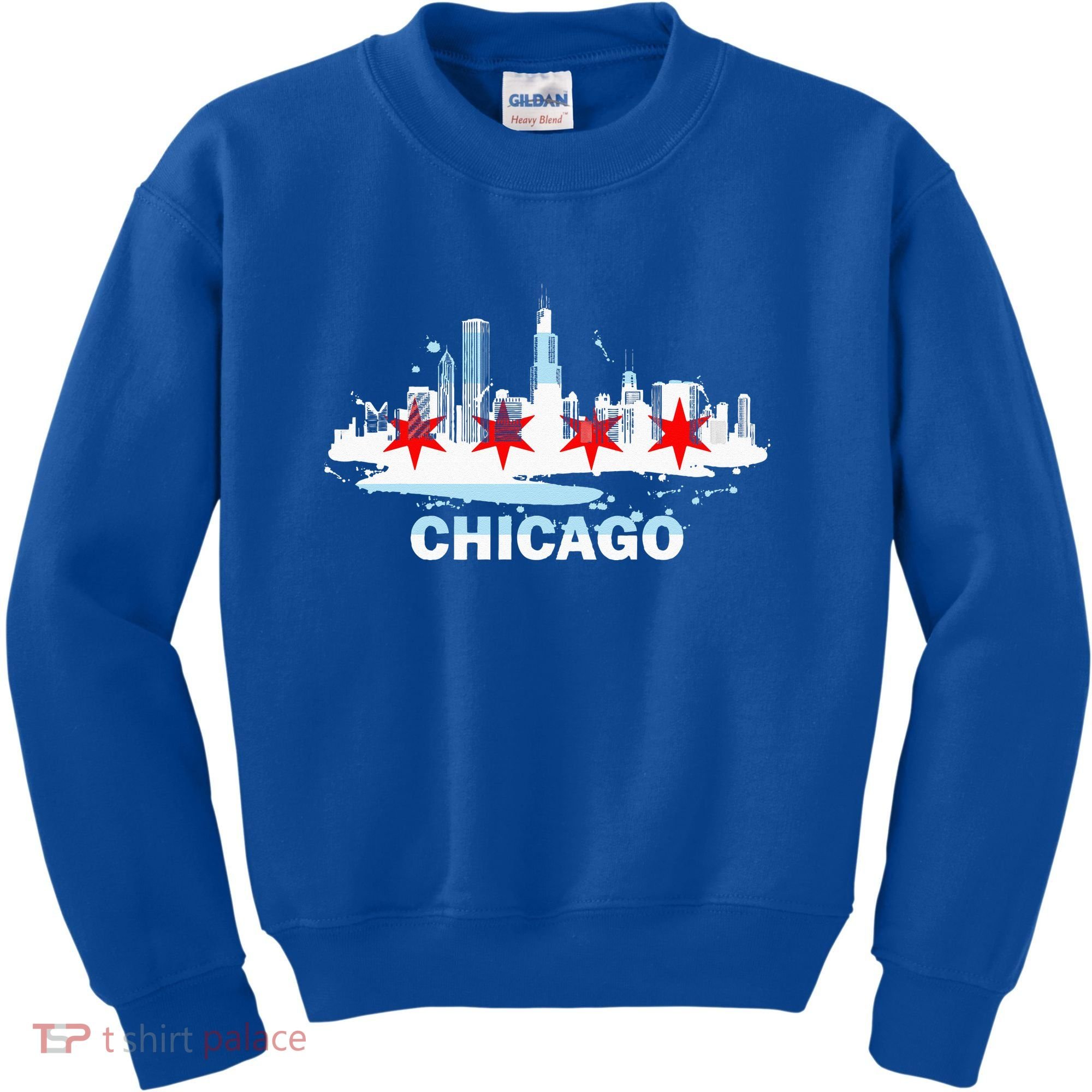 Chicago City Flag Downtown Skyline Chicago Skyline Kids Sweatshirt
