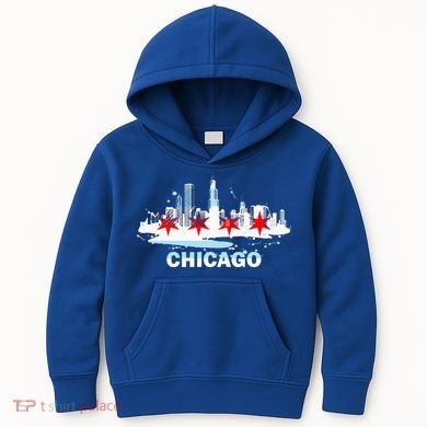 Chicago City Flag Downtown Skyline Chicago Skyline Kids Hoodie