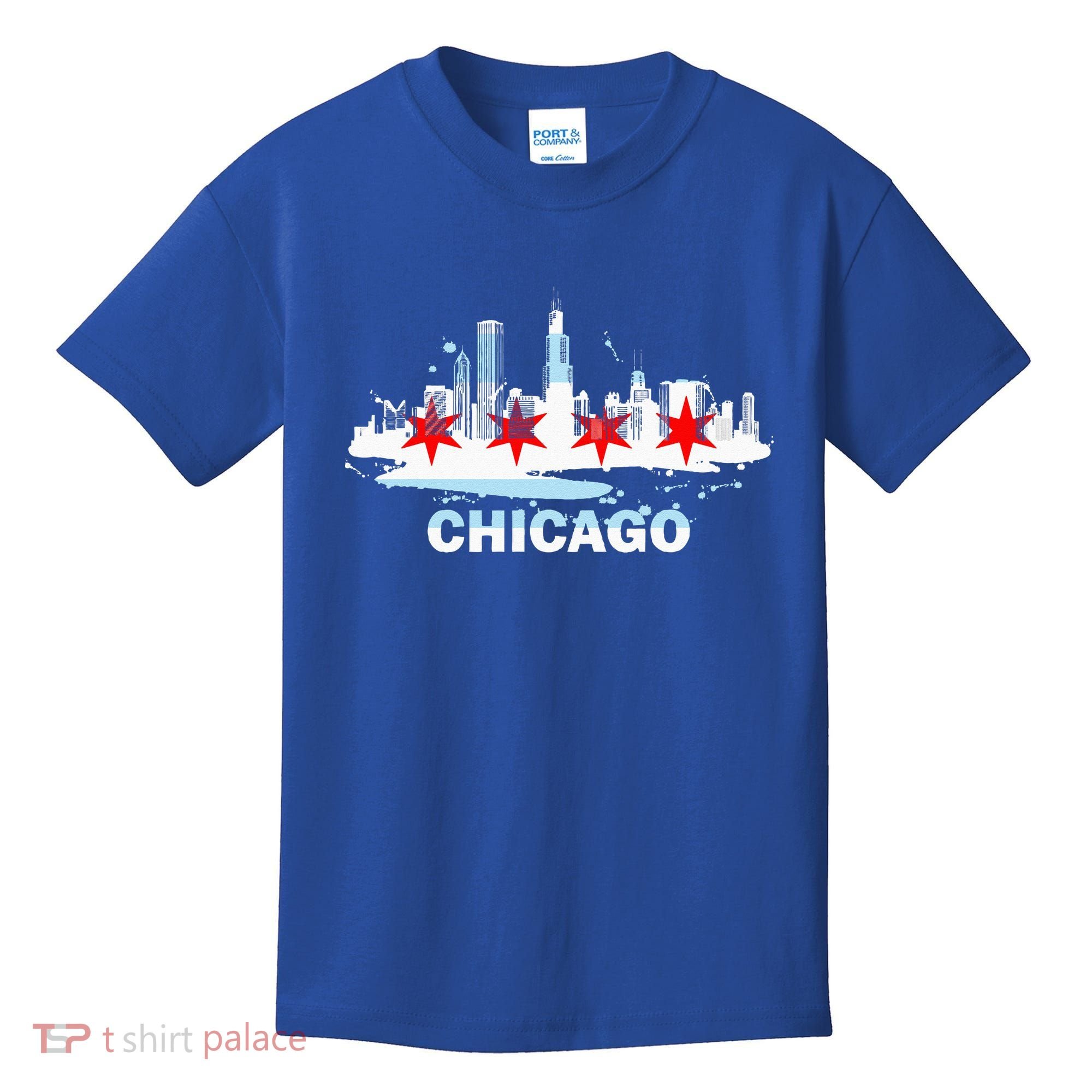 Chicago City Flag Downtown Skyline Chicago Skyline Kids T-Shirt