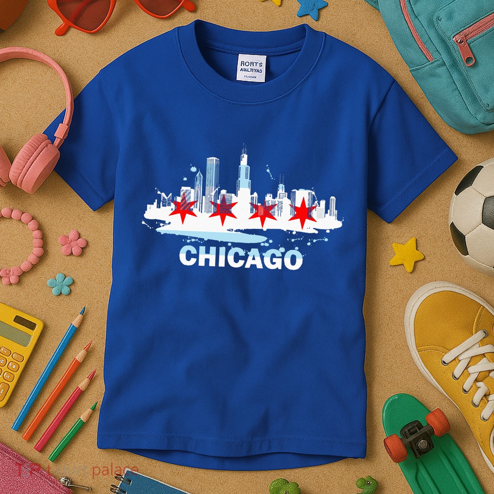 Chicago City Flag Downtown Skyline Chicago Skyline Kids T-Shirt