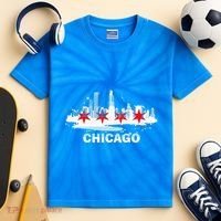 Chicago City Flag Downtown Skyline Chicago Skyline Kids Tie-Dye T-Shirt thumb 2