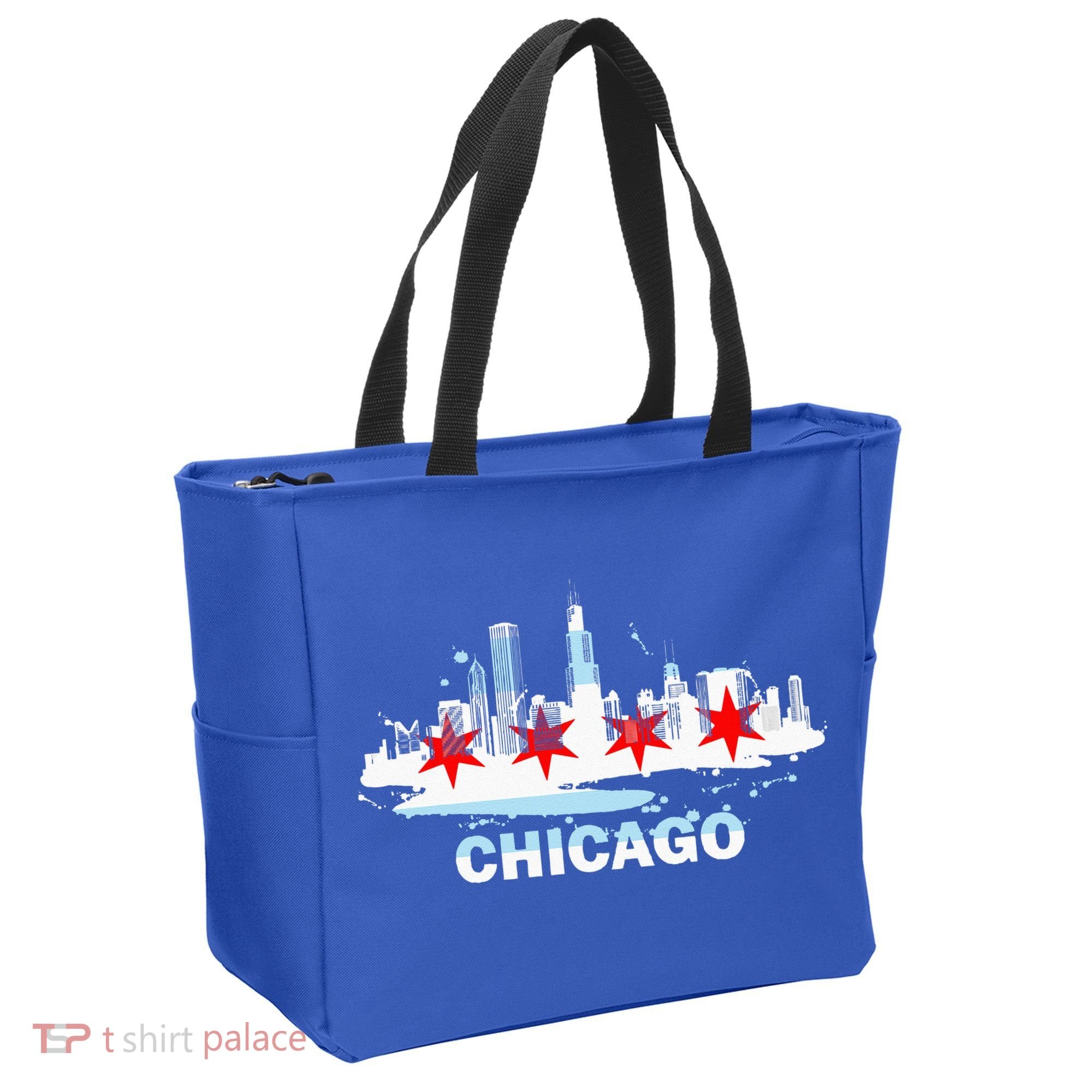 Chicago City Flag Downtown Skyline Chicago Skyline Tote Bag