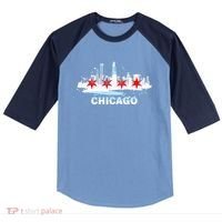 Chicago City Flag Downtown Skyline Chicago Skyline Raglan Baseball Sleeve Shirt thumb 0