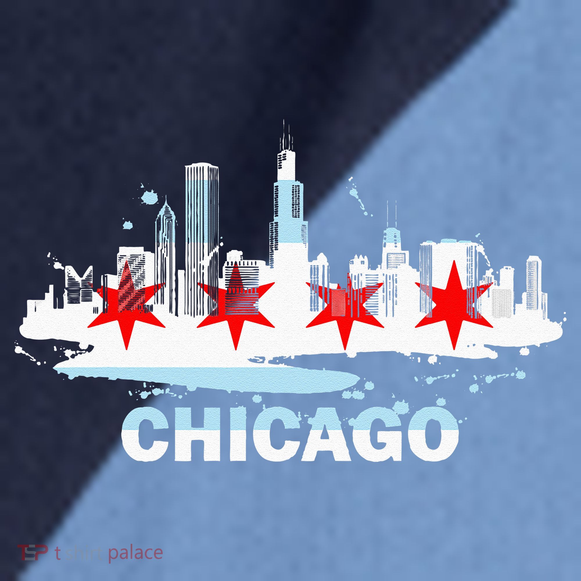 Chicago City Flag Downtown Skyline Chicago Skyline Raglan Baseball Sleeve Shirt