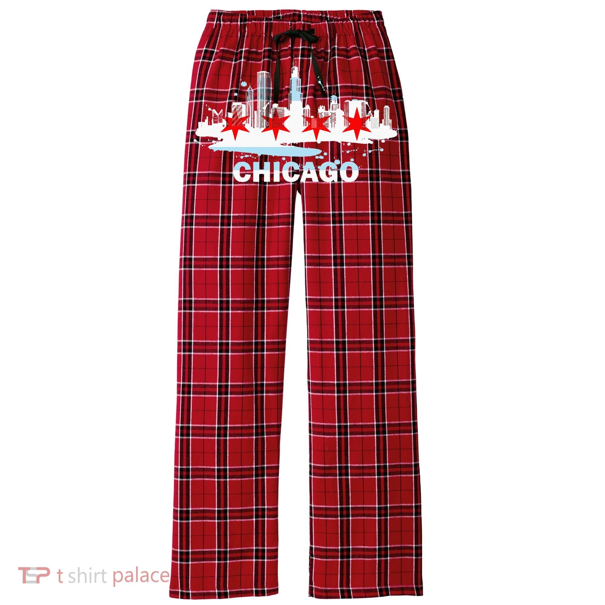Chicago City Flag Downtown Skyline Chicago Skyline Women's Flannel Plaid Pajama Pants