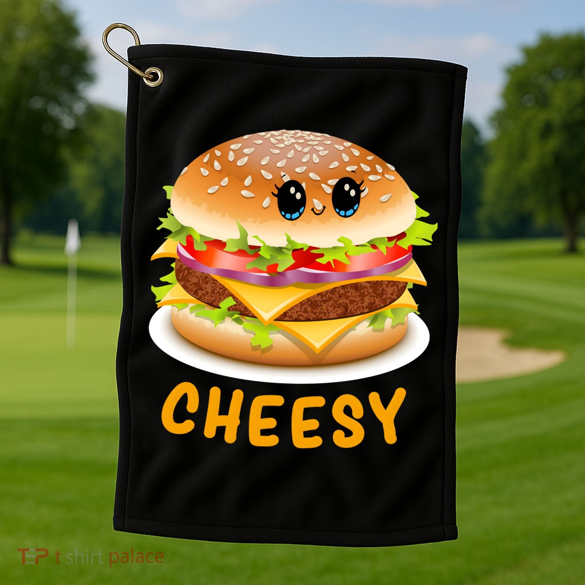 Cheesy Cute Funny Cheese Burger Food Pun Tee Gift Golf Towel