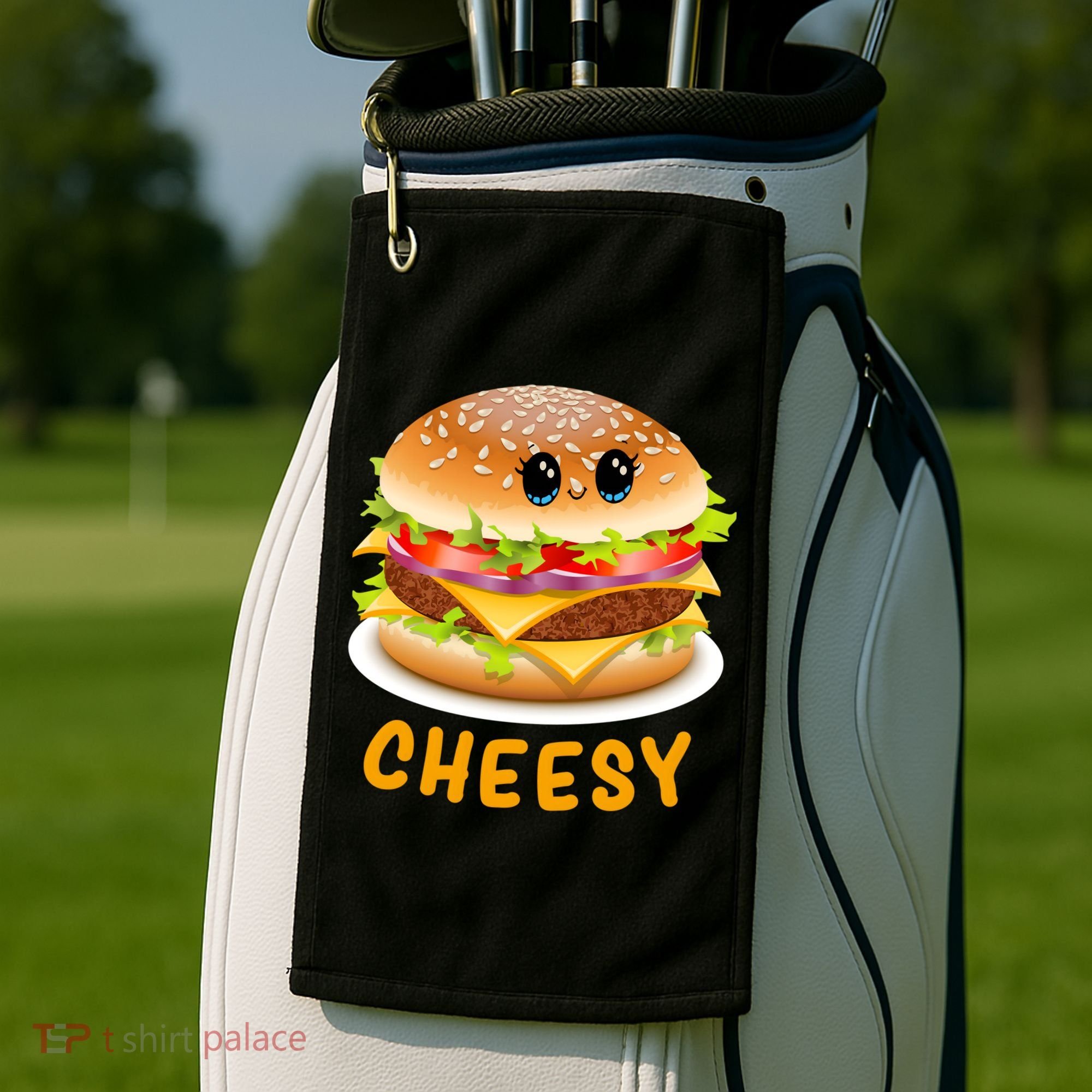 Cheesy Cute Funny Cheese Burger Food Pun Tee Gift Golf Towel