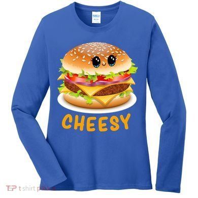 Cheesy Cute Funny Cheese Burger Food Pun Tee Gift Women's Long Sleeve Shirt