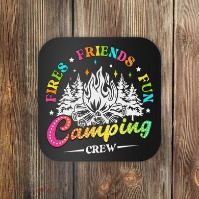 Camping Crew Fires Friends Fun Summer Vibes Camper  Coaster