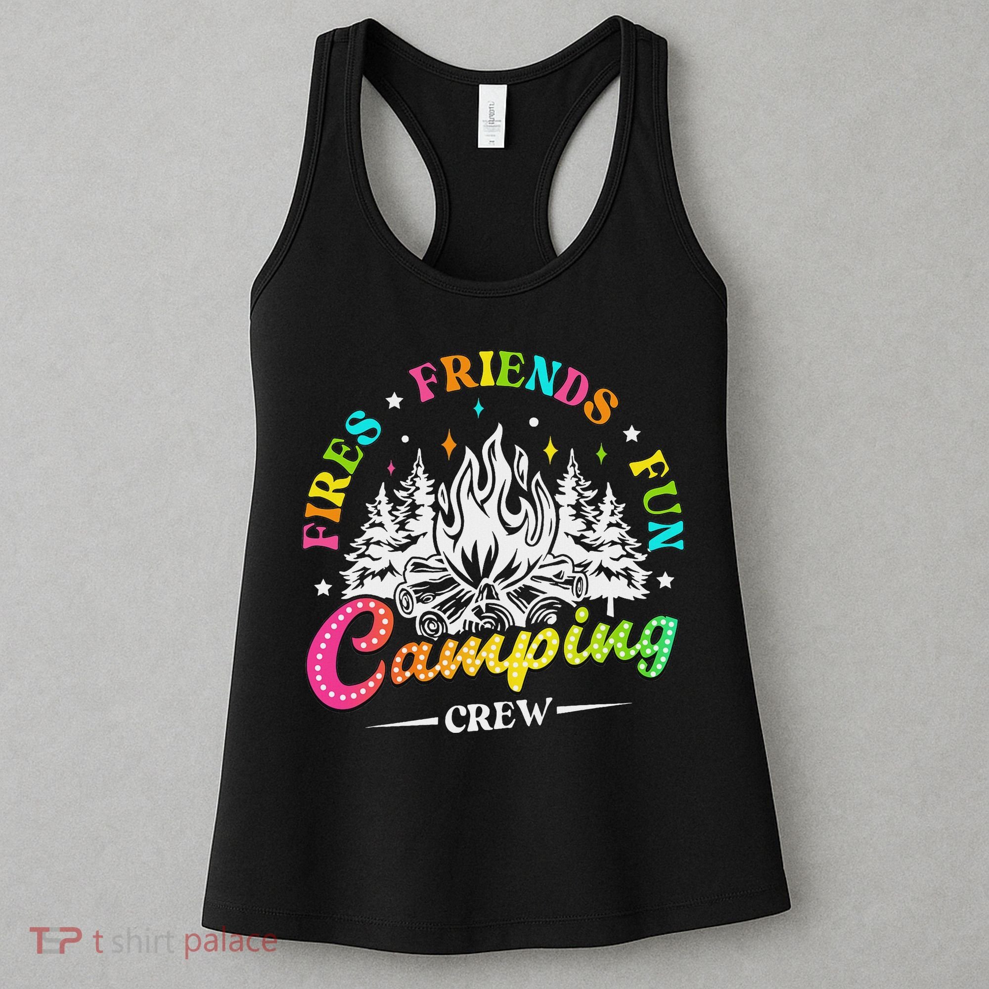 Camping Crew Fires Friends Fun Summer Vibes Camper  Women's Tank Top