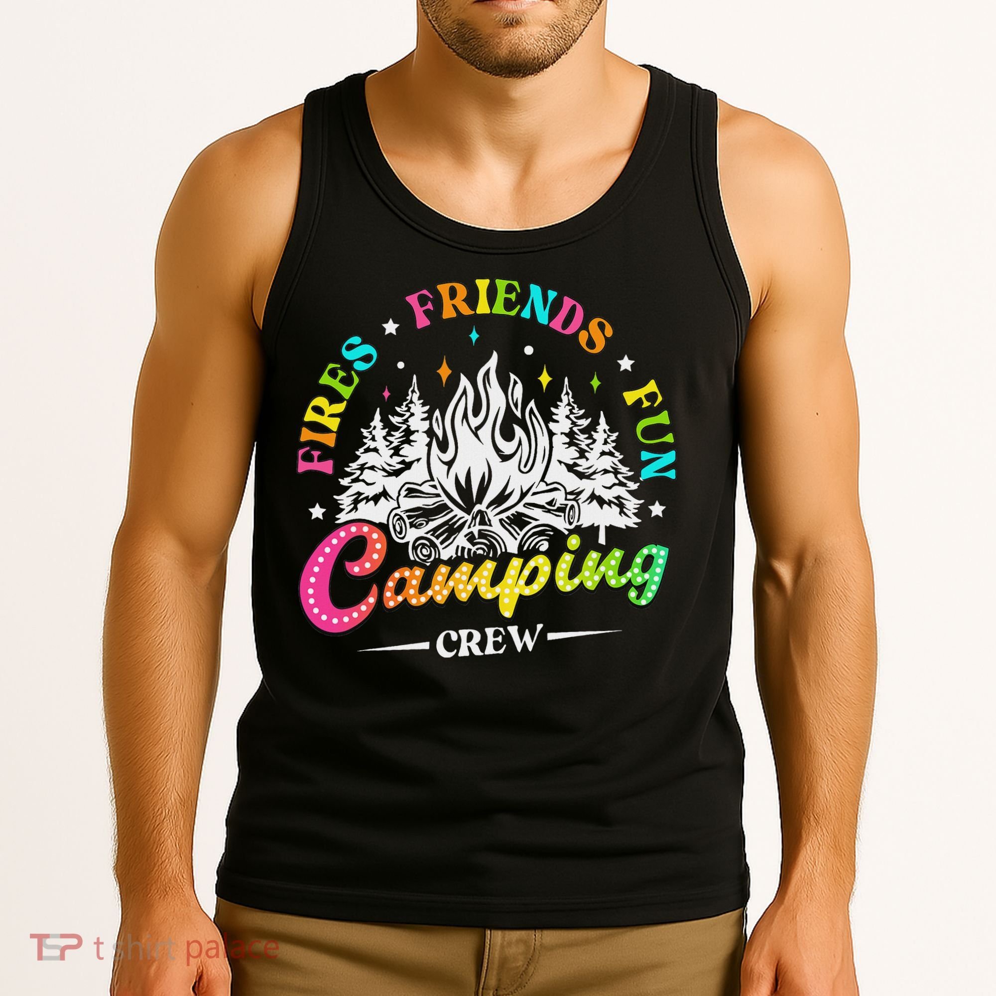 Camping Crew Fires Friends Fun Summer Vibes Camper  Tank Top