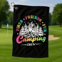 Camping Crew Fires Friends Fun Summer Vibes Camper  Golf Towel thumb 1