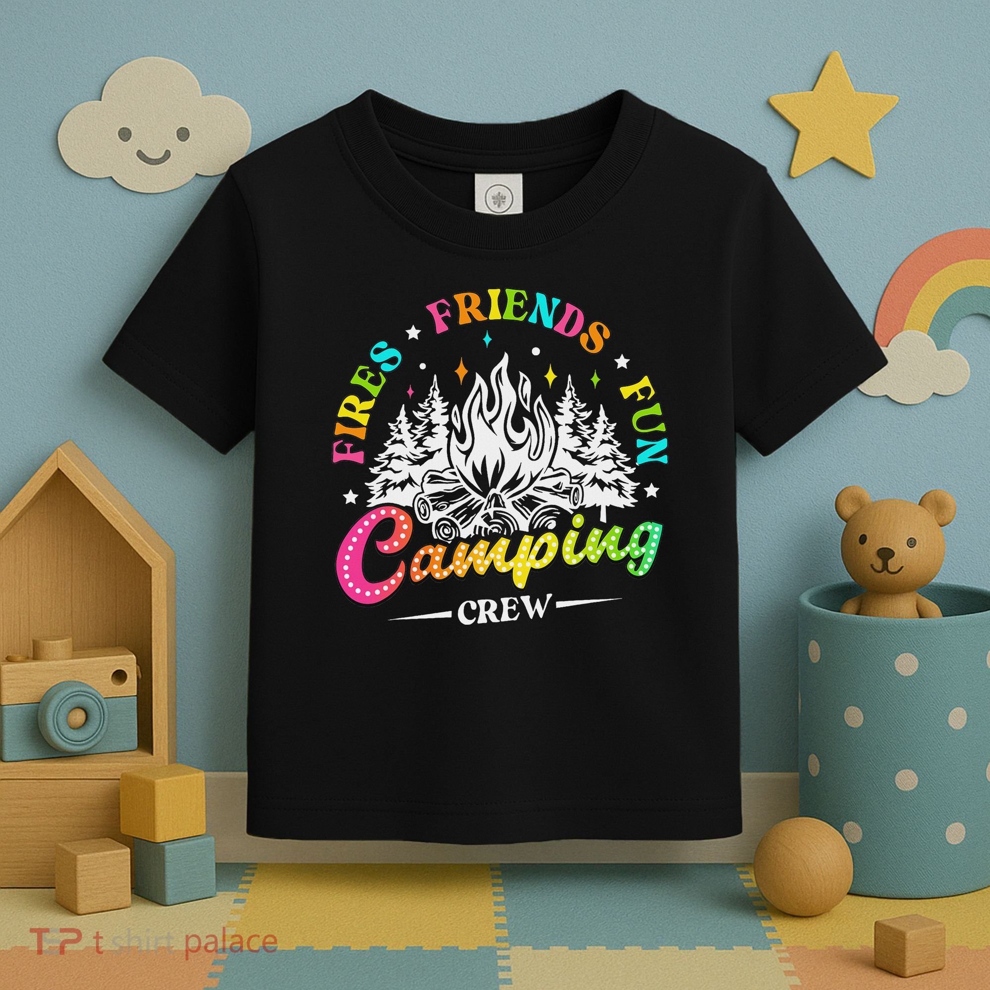 Camping Crew Fires Friends Fun Summer Vibes Camper  Toddler T-Shirt