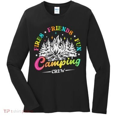 Camping Crew Fires Friends Fun Summer Vibes Camper  Women's Long Sleeve Shirt