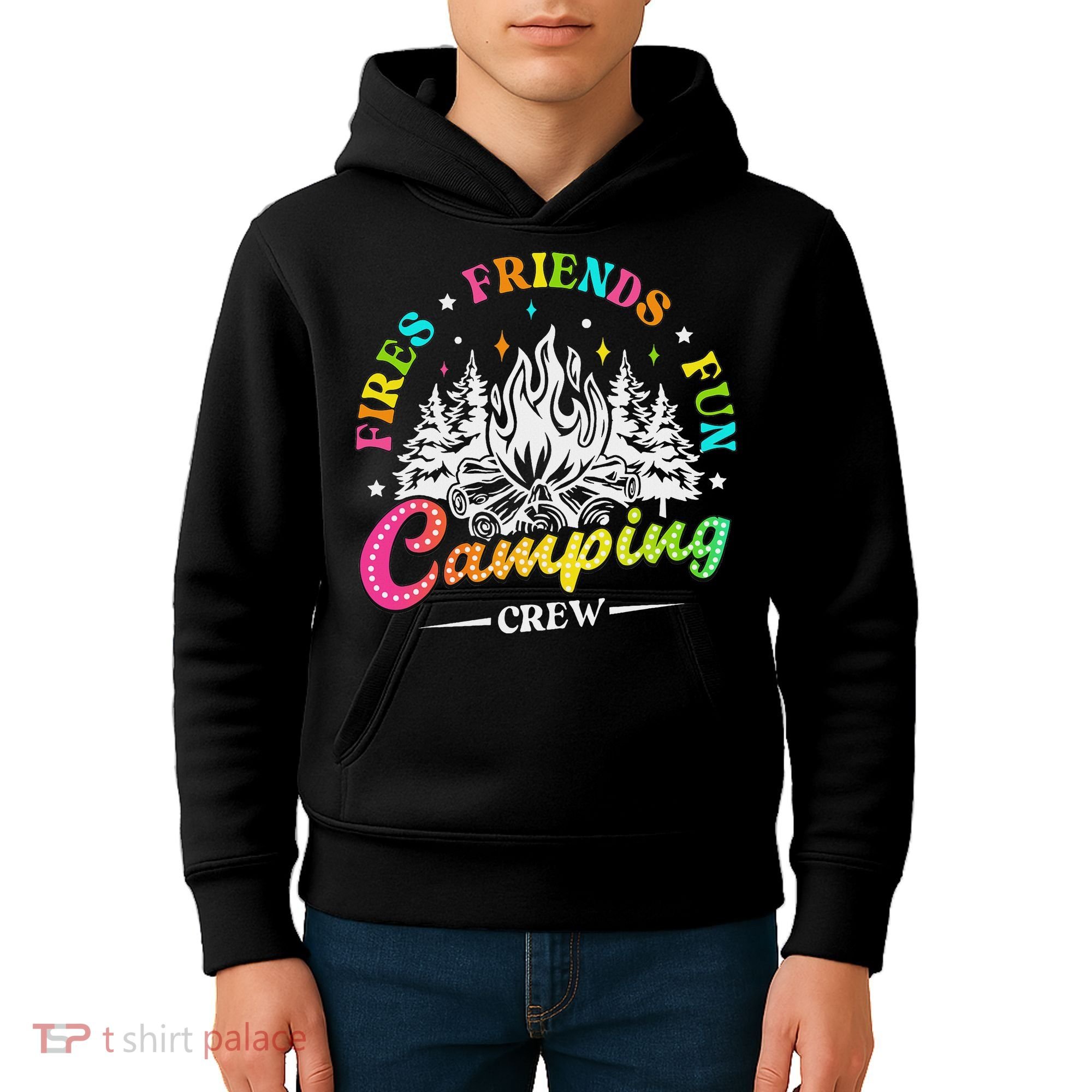 Camping Crew Fires Friends Fun Summer Vibes Camper  Kids Hoodie