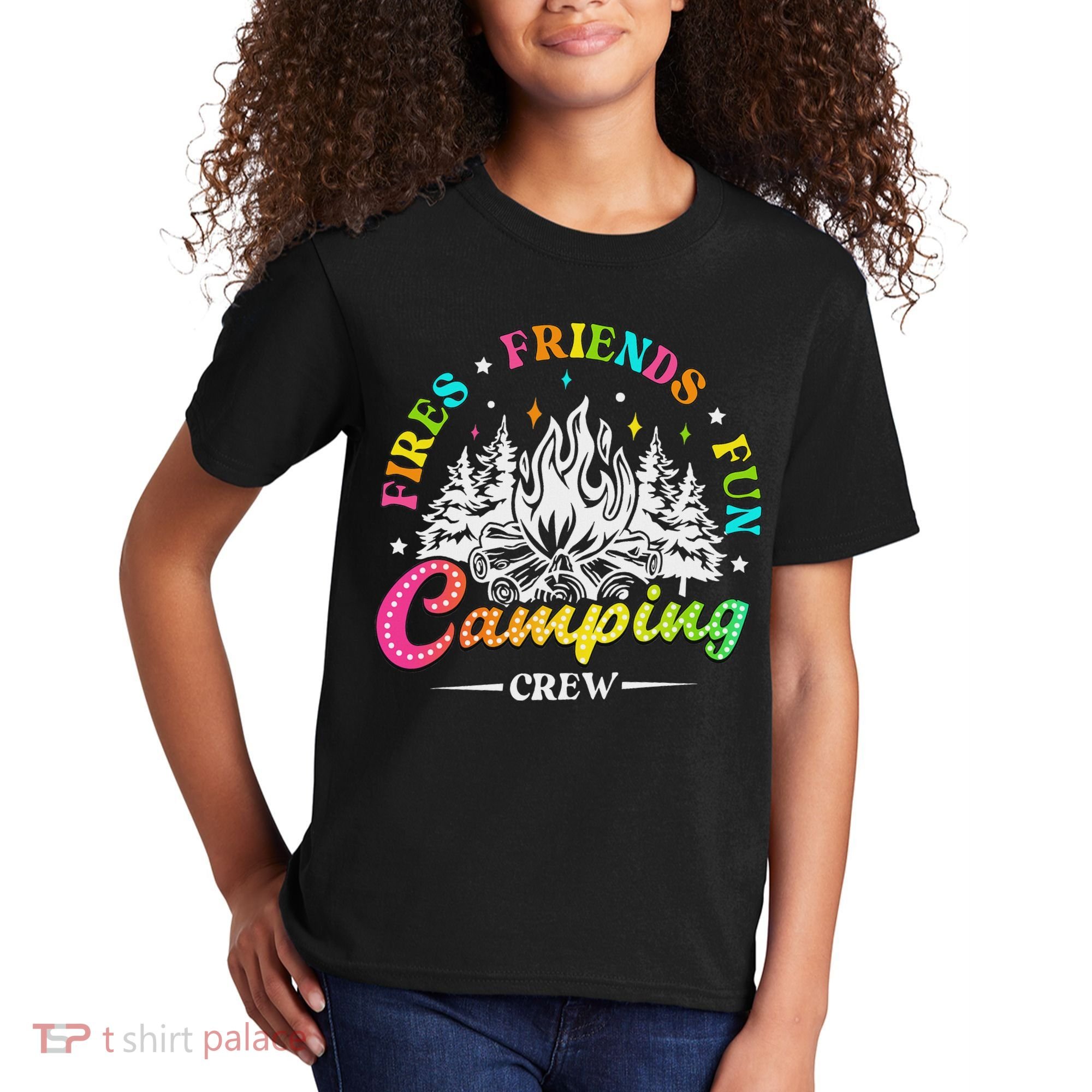 Camping Crew Fires Friends Fun Summer Vibes Camper  Kids T-Shirt
