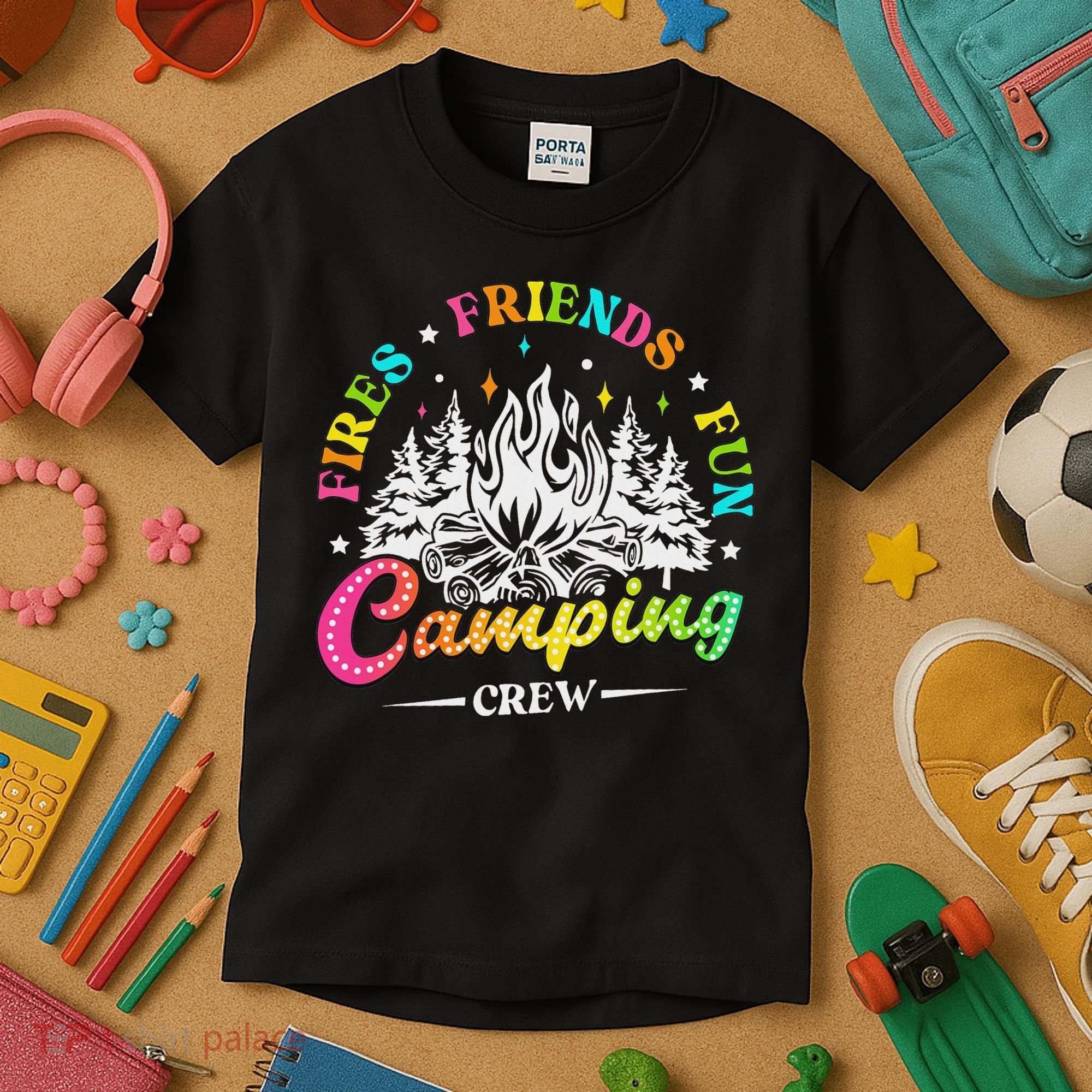 Camping Crew Fires Friends Fun Summer Vibes Camper  Kids T-Shirt