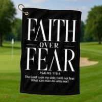 Christian Christianity Faith Over Fear Golf Towel thumb 1