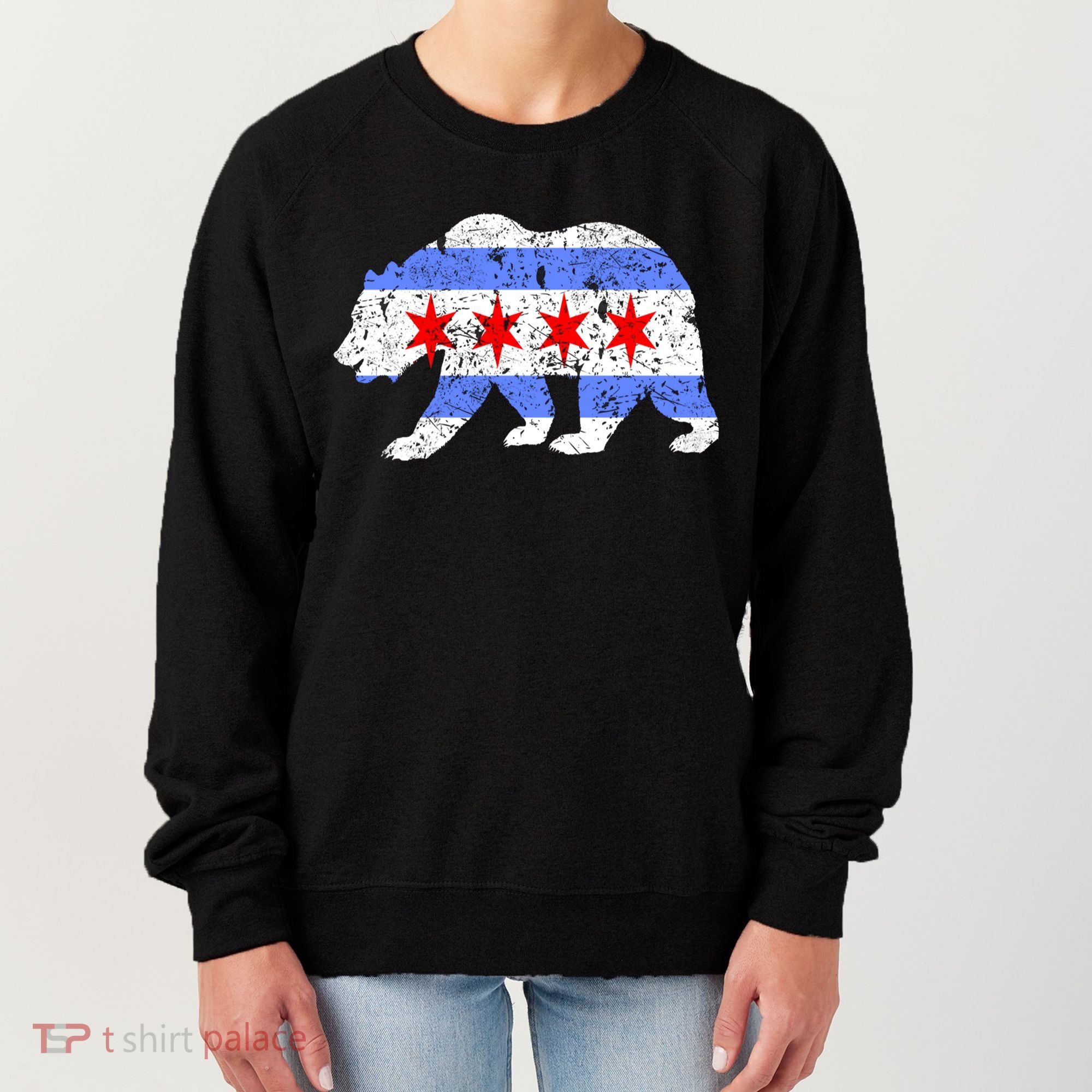 Chicago City Flag Distressed Bear Gift Women's Sweatshirt