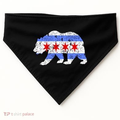 Chicago City Flag Distressed Bear Gift USA-Made Doggie Bandana